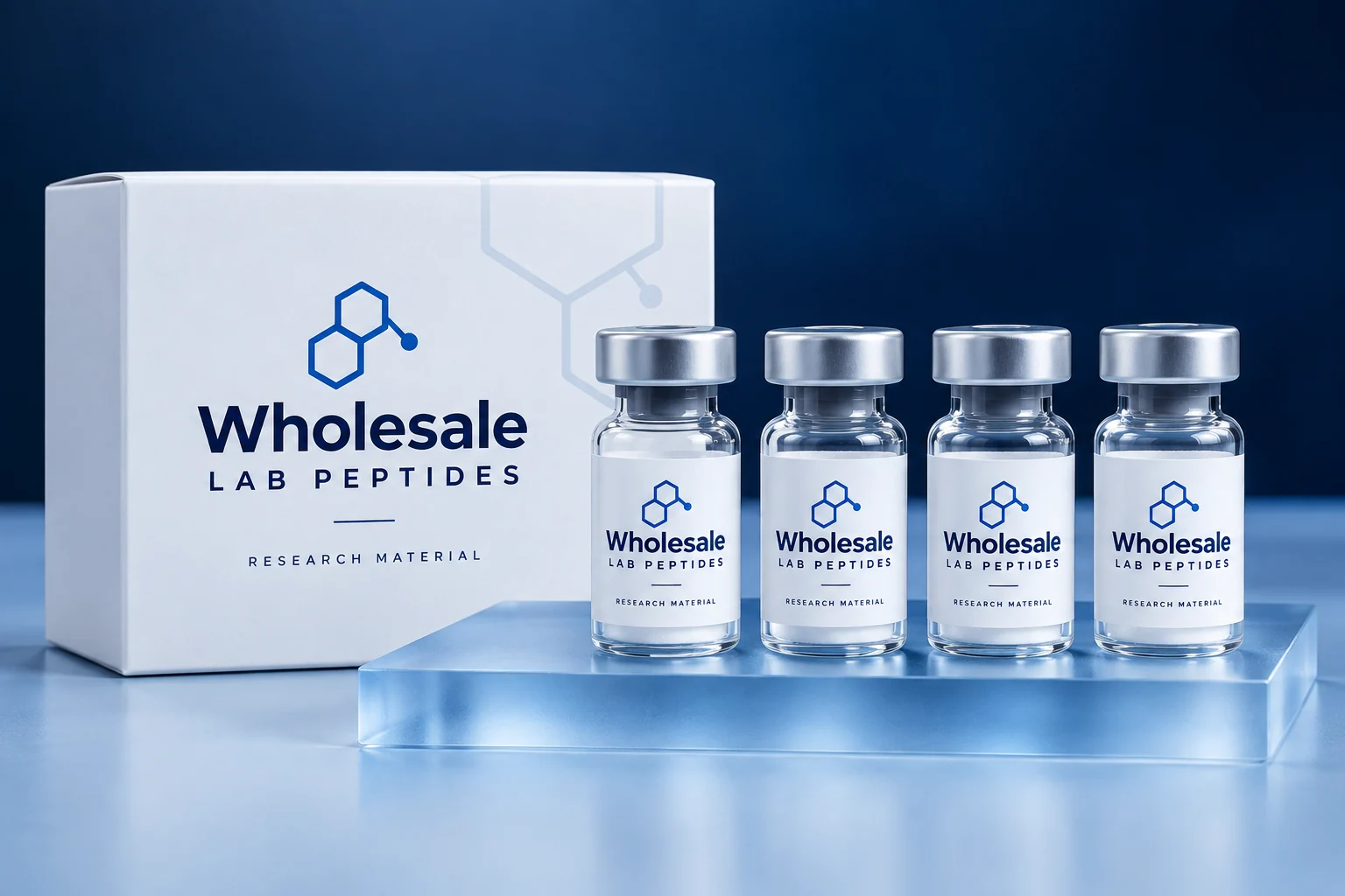 Illustrative Wholesale Lab Peptides research packaging and vial mockup