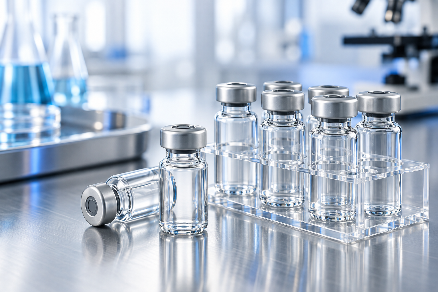 Illustrative laboratory scene with sealed glass research vials